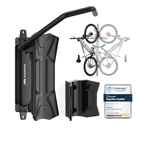 MADAMO Fahrrad Wandhalterung Schwenkbar - Platzsparende Fahrradaufhängung Wand - Bike Wall Mount für Garagen Ordnung - Universelle Halterung für alle Fahrradtypen inkl. E-Bike MTB & Rennrad - 1 Stück