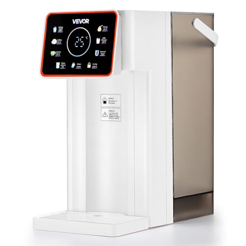 VEVOR Dispensador de Agua Caliente Instantáneo de Encimera con 6 Temperaturas Ajustables y 8 Volúmenes de Agua, Tanque Extraíble de 3 L, Calentamiento Rápido con Pantalla Táctil y Bloqueo, Blanco