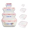 Potes Herméticos Quadrados KIT com 4, Tampa Plástica com Trava, MTS, Transparente, Varios Tamanhos, Armazena Alimentos Vedados, Resistente, Ideal Freezer/Microondas, Tamanhos 140ml, 940, 1530 e 2430ml