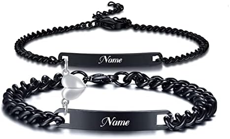 XUANPAI Personalised Engraved Cuban Couple Bracelets, Customizable Bracelets Couple Bracelets BFF Brother Sisters Bracelets Family Bracelets