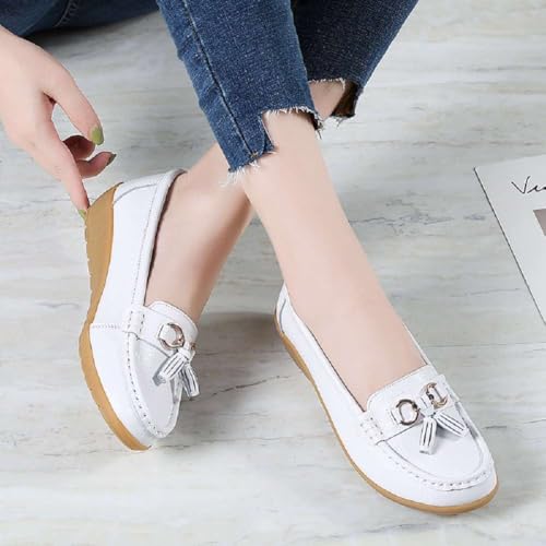 Image of Women's Genuine Leather Platform Loafers Classic Casual Comfort Slip-On Shoes Soft Sole Dress Shoes