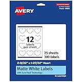 Avery Matte White Heart Labels, Sure Feed Technology, 2-9/32' x 1-27/32', 300 Matte White Printable Labels