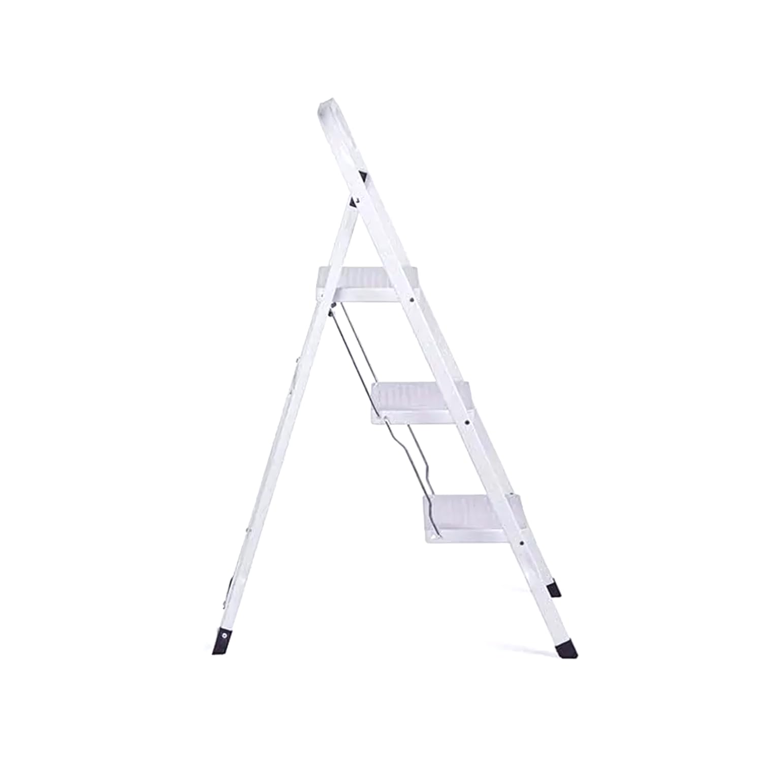 Scaletta 3 Gradini Pieghevole Salvaspazio Acciaio Antiscivolo Maniglione Sicurezza 150 Kg Portata Uso Domestico Lavorativo (3 SCALINI)
