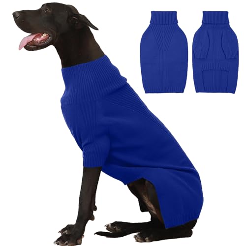 Image of IECOii Great Dane Sweater,Extra Large Dog Sweaters for Giant Breed Dogs 4XL | Turtleneck Stretchy Pullover, Thermal Knitted Clothes for Great Dane, Doberman, Mastiff, Easy On Cold Weather Wear, XXXXL