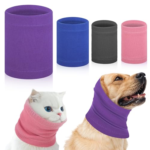 Image of 4Pcs Dog Calming Hoodie Quiet Ears for Dogs, 3 Size Dog Head Wrap Ear Cover for Noise Protection Pet Snood for Grooming Thunder Hematoma Firework Drying Anxiety Relief (4 Colors)
