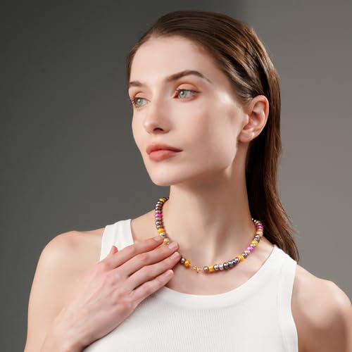 Colorful Beaded Necklace for Women Multicolored Freshwater Pearl Strand Necklace Adjustable Necklace Y2K Trendy Pearl Necklace Jewelry Gifts for Birthday3