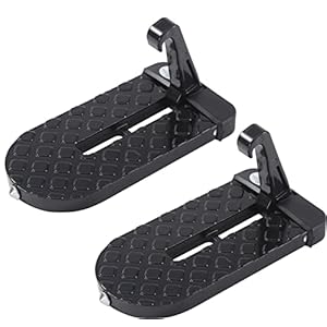 TOPWAY Car Doorstep Foot Folding Pedal 2Pcs, Max Loading Capacity 100kg, Multi-Functional Foldable Car Door Step Foot Pegs Latch Hook with Safety Hammer Function 451650