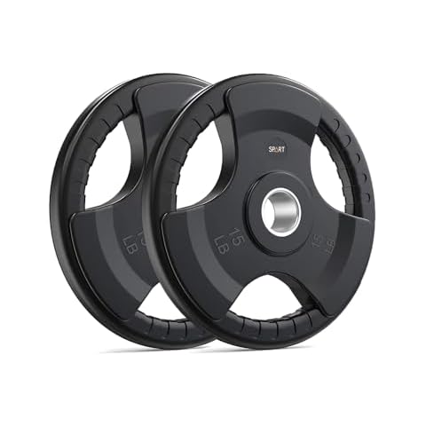 SPART Weight Plate 2-Inch Rubber Coated Olympic Grip Plate for Barbell,Solid Cast Iron Weight Plates in Pairs or Single for Strength Training, Weightlifting, Home Gym, 15LB, Pair Cover