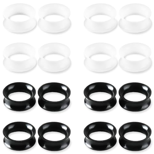 WINSENET 16Pcs Silicone Ear Gauges 8G-25mm Flexible Ear Tunnels Gauges Soft Expander Stretching Ear Plugs Tunnels Black & White Earring Piercings Jewelry for Men Women