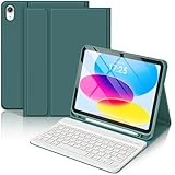 BQSS for iPad A16 11th 10th Generation Case with Keyboard, Auto Wake/Sleep, Detachable Wireless Bluetooth Keyboard Case with Pencil Holder for iPad 11-inch A16 2025 10th Gen 10.9 Inch 2022 Dark Green
