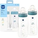 MAM 11oz Natural Flow Active Anti-Colic Baby Bottle, 4+ Mths, 2 Pack | BPA Free, Fast Flow Skin Soft Anti-Colic Silicone Nipple, Anti-Slip Grip, Leak-Proof, Made In Europe, Blue Teal