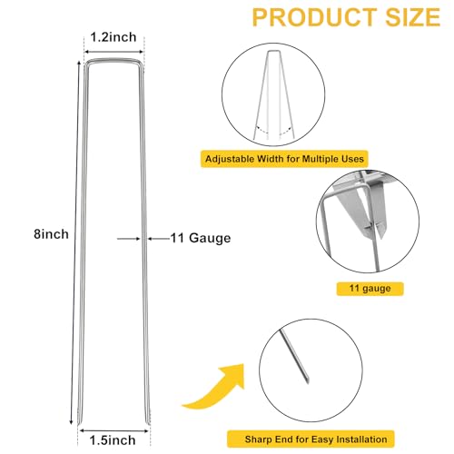 Image of HongWay 120 Pack Landscape Staples 8 Inch, Galvanized Garden Stakes