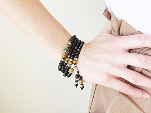 Image of Mala Beads Stretch Bracelet Black Obsidian & Tiger Stone, Buddhist Prayer Beads, Yoga Bracelets, Wear for Daily Meditation & Spiritual Growth, 6mm Meditation Beads, Unisex