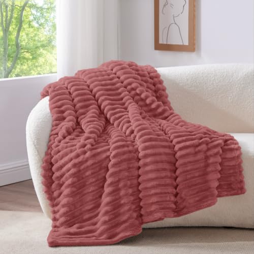 Image of BEDELITE Ribbed Twin Blanket for Couch & Bed, Brick Dust, 60 inchx80 inch | Ultra-Soft Plush Fleece, Cozy, Warm Yet Lightweight, Ribbed Texture, Home Decor, Machine Washable, Giftable, All-Season Use