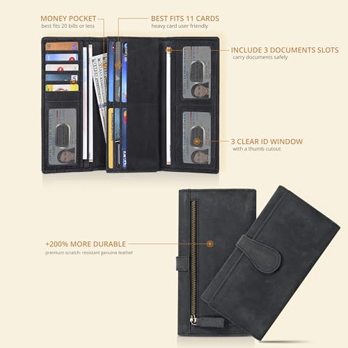 Image of Real Leather Women Wallet Leather with RFID Blocking -Trifold Card Holder Designer Ladies Clutch with ID Window Wallets