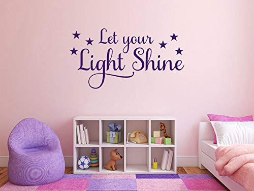 Wall Quote Let Your Light Shine Motivation Sticker Lyrics Decal Decor Transfer Purple | Small 57cm (w) x 30cm (h)