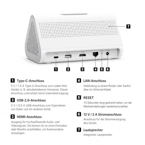 Tapo H500 CentralHub, 16GB integriert, Speicher erweiterbar auf bis zu 16TB, unterstützt 16 Kameras & 64 Sensoren, lokaler Speicher, HDMI, 5 GHz WLAN/Ethernet, integrierter Alarm, Matter