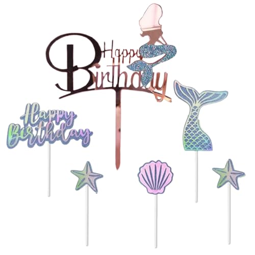 Set de 6 piezas para decorar tartas de cumpleaños con temática de sirenas, decoraciones para tartas de cumpleaños de niñas, decoraciones para tartas de fiesta con temática de sirenas, etc.