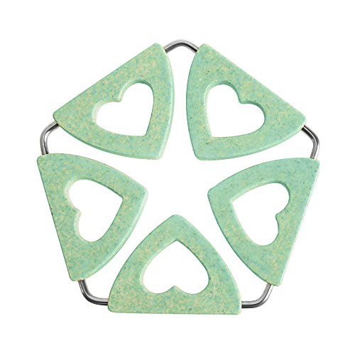 LANGING Sottopentola in silicone antiscivolo regolabile in metallo caldo pad piatto tovagliette pentola per tavolo cucina pad a forma di cuore verde