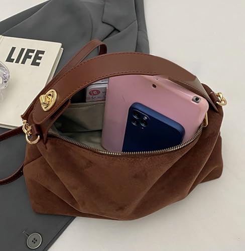 Bolso tipo satchel de ante para mujer, bolso de hombro y asa superior, tipo tote y crossbody, estilo nube, bolso tipo almohada miniatura 5