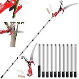 Caossuixin 2 in 1 Telescopic Tree Loppers Long Reach, 2.7ft-13ft Long Reach Tree Pruner with Extendable Handle, Branch Cutters Pole Saw loppers for Yard Garden Patios Trees Branches Cutting