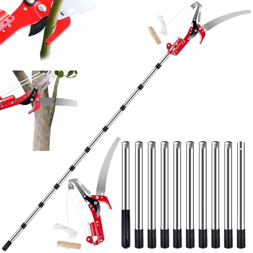 Caossuixin 2 in 1 Telescopic Tree Loppers Long Reach, 2.7ft-13ft Long Reach Tree Pruner with Extendable Handle, Branch Cutters Pole Saw loppers for Yard Garden Patios Trees Branches Cutting