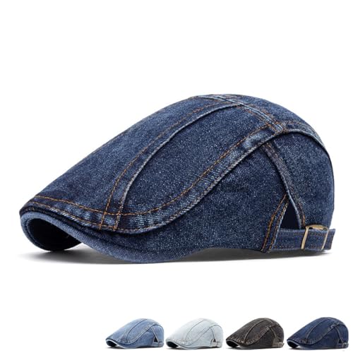 Image of Quanhaigou Unisex Denim Newsboy Hats Flat Ivy Gatsby Cabbie Driving Berets Hat Cotton Dad Cap for Men Women