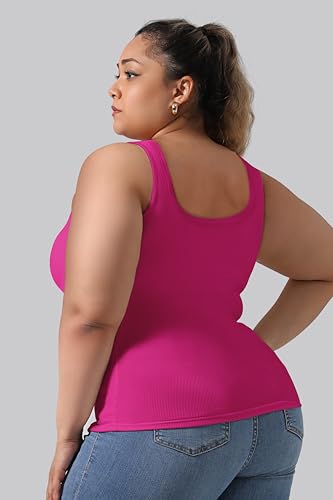 Image of Plus Size U-Back Casual Workout Tank Tops for Women with Built-in Bra, Padded Racerback Gym Athletic Yoga Tops