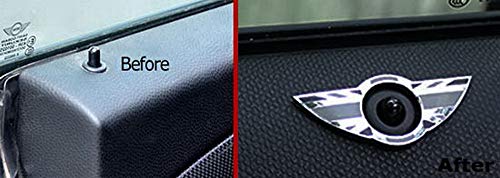 Ijdmtoy (2 Union Jack Style Wing Emblem Rings For Mini Cooper R55 R56 R57 R58 R59 Door Lock Knobs, Black/Grey Uk Flag Design (Does Not Fit R60 R61 Nor F55 F56 Models) #TOP3