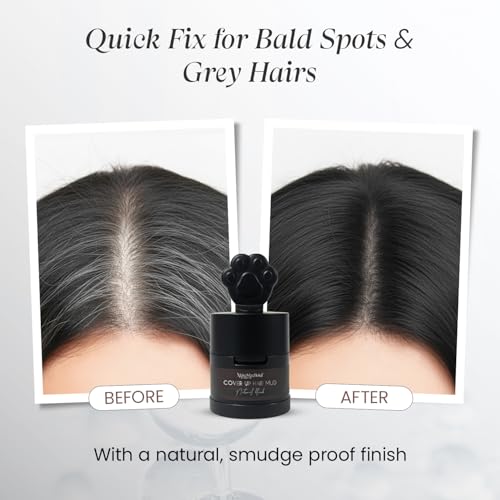 Image of MakeMeeBold Cover Up Hair Powder Mud | Instant Hair Black Touch Up | Hair Powder for Women | Natural Black - Covers Grey Roots & Bald Spots Instantly | Dual Puff Applicator | 4g