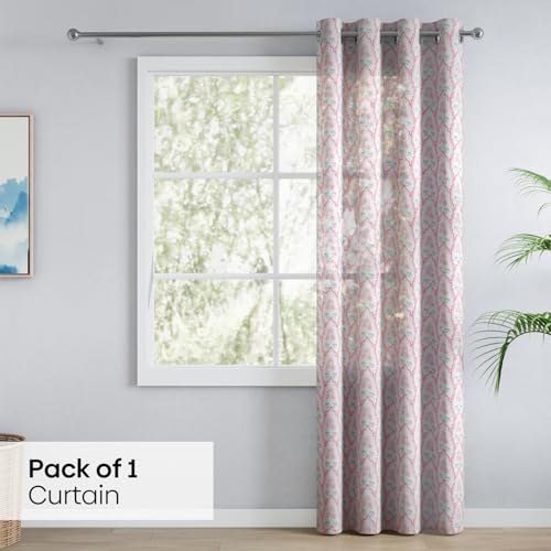 Image of haus & kinder Sheer Door Curtain 7 Feet Long Pack of 1 Door Curtain, 7 Feet Curtain for Door, Light-Filtering & Breathable (Garden Arches, Multicolor 114x213cm)
