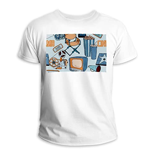 T-shirt col rond 100 % coton couleur cinéma motif sans couture multicolore 3XL