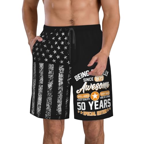 Funny 1975 Vintage 50th Birthday Gift Mens Swim Trunks with Mesh Lining Quick Dry Bathing Suit Swimwear Board Shorts