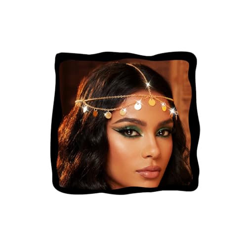 Fashband Bandeau avec paillettes, pompon, chaîne de cheveux, coiffure dorée, accessoire capillaire pour femmes