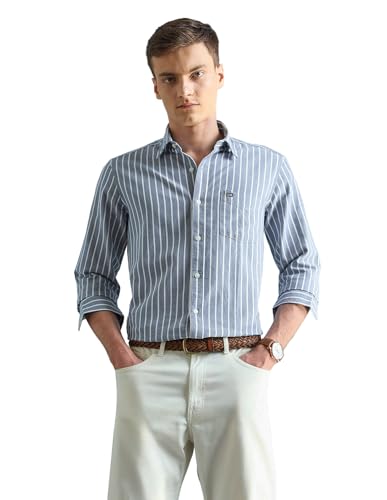 Image of Arrow Striped Slim Fit Mens Casual Shirts - 100% Cotton, Breathable & Comfortable, Full Sleeves Shirts for Men