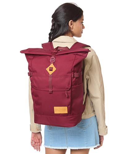 JanSport Hatchet Rolltop Backpack - 17-inch Padded Laptop Sleeve, Spacious Main Compartment, Dual Water Bottle Pockets, Russet Red