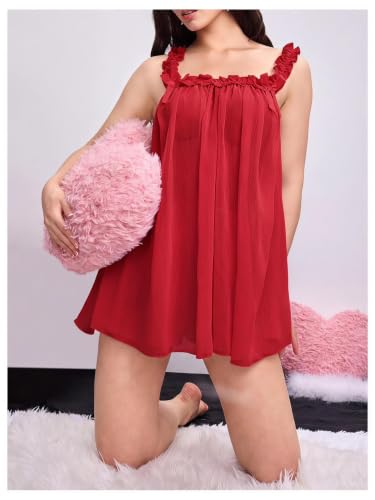 Image of MakeMeChic Women's 2 Piece Sexy Lingerie Dress Set Bow Babydoll Nightgown