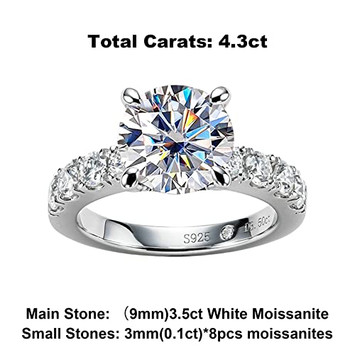 Anuclub Moissanite Engagement Ring 4.3Cttw D Color Lab Created Diamond Round Cut 14K White Gold Plated Sterling Silver Eternity Wedding Promise Anniversary Band Ring thumb #7