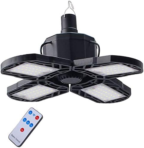 Kyson Solar Remote Garage Lights Portable USB Rechargeable Camping Lamp with Adjustable Led Panels Hanging Hook for Home Shed Barn Emergency SOS Hiking Tent Indoor Outdoor (Four Leaves)