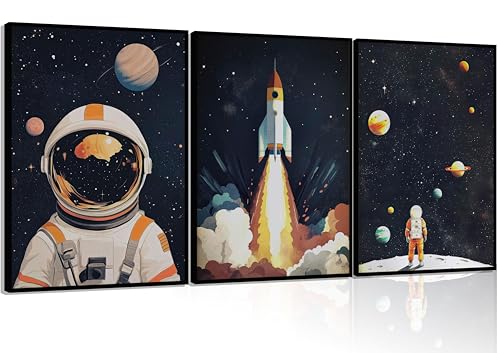 3Pcs Space Astronaut Wall art Cute Astronaut Canvas Nursery Galaxy