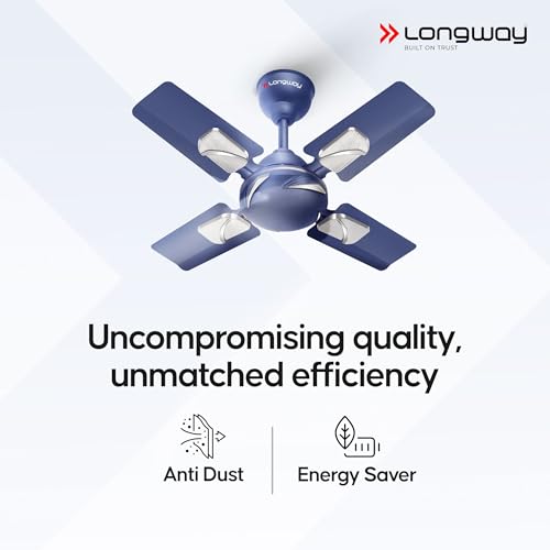 Image of LONGWAY Creta P1 600 mm /24 inch Ultra High Speed 4 Blade Anti-Dust Decorative Star Rated Ceiling Fan 2 Years Warranty (Silver Blue, Pack of 1)