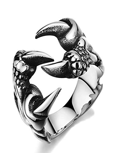 OOMPHelicious Jewellery Silver Stainless Steel Vintage Gothic Dragon Claw Biker Fashion Ring For Men & Boys