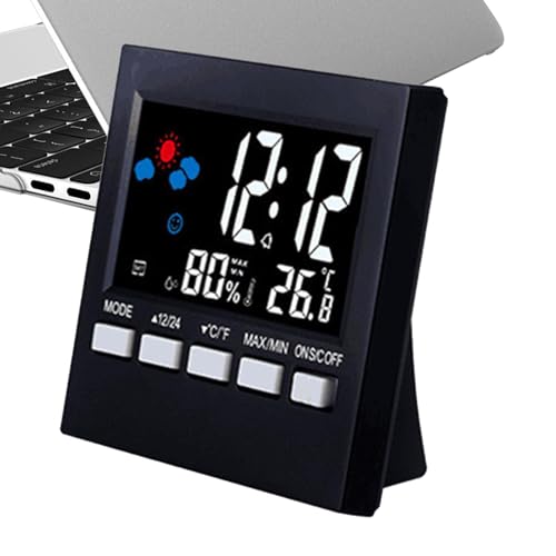 Reloj con temperatura y humedad | Reloj despertador digital de 12/24 horas | Alarma retroiluminada con termógrafo de habitación, formato de hora, ideal para salas de estar