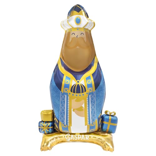 OH YEAH - Globo Foil de Pie Rey Mago Gaspar - 110 cm - Globos Reyes Magos Navidad - Decoración Globo Reyes Magos Grandes - Globos Foil de Pie Navidad - Rey Mago Gaspar - FÁCIL HINCHADO