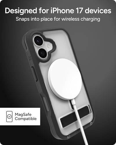Image of ZAGG Rainier Case with Kickstand for iPhone 17 - Black, Graphene 22ft (7m) Drop Protection, Lanyard Attach Points, MagSafe, Wireless Charging Compatible, 2-Piece Design, Phone Case