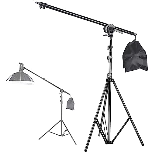 Image of PHOTOMAX Boom Arm Holder for Photography Lights with Bag 33 Tall Lighting Reflector Arm Stand Grip Swivel Head Clamp Holder Bracket Adapter (Arm Boom with 9ft Stand)