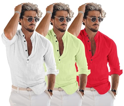 Image of Men's Cotton Blend Straight Kurta Shirt Combo with Mandarin Collar - Slim Fit Casual Short Kurti Set Featuring Textured Slub Fabric and Roll-Up Full Sleeves