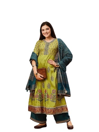 Image of ishin Floral printed a-line kurta with pants and dupatta