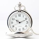 Vintage Taschenuhr mit Kette, Retro Quarz Taschenuhr, Römische Ziffern Taschenuhr für Männer Frauen Vater Opa Geburtstag Jahrestag (Silber) – Bild 3