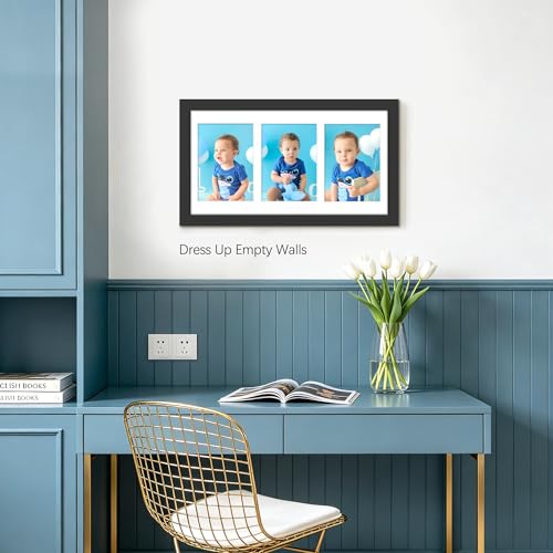 Image of DUENPY 7.1x13.3 Picture Frame 3-Opening 3.5x5 Collage Picture Frame Displays Three 3.5x5 inch Photos Collage Wall Decor Wall Hanging or Tabletop Black